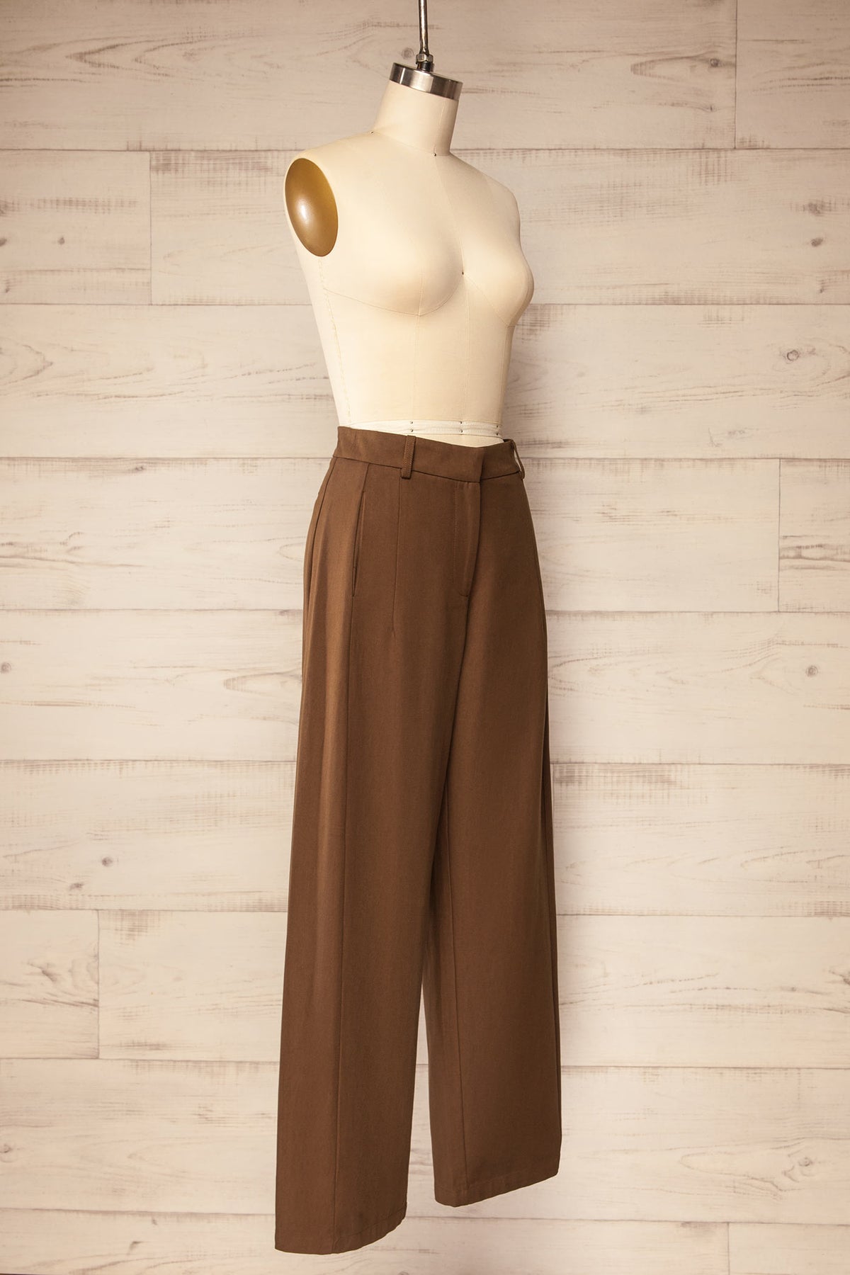 side view of Isolphe Brown Wide-Leg Pleated Pants at La petite garçonne