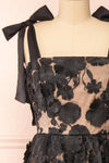 Isolt Beige Midi Dress w/ Black Floral Lace | Boutique 1861 front close-up