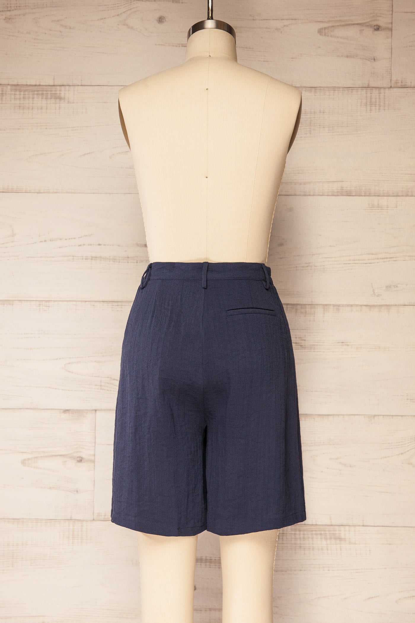 Backview Itarsi Navy High-Waisted Shorts with Elastic Waist and Pockets at la petite garçonne