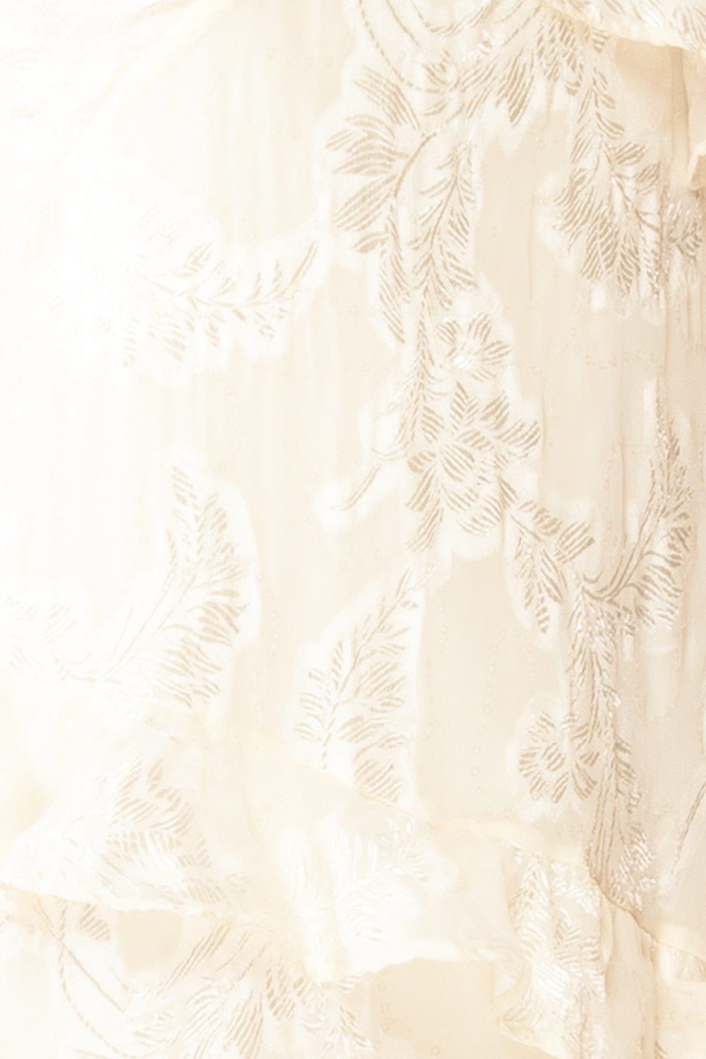 Ixilda Long Ivory Floral Dress w/ Ruffles | Boutique 1861 fabric