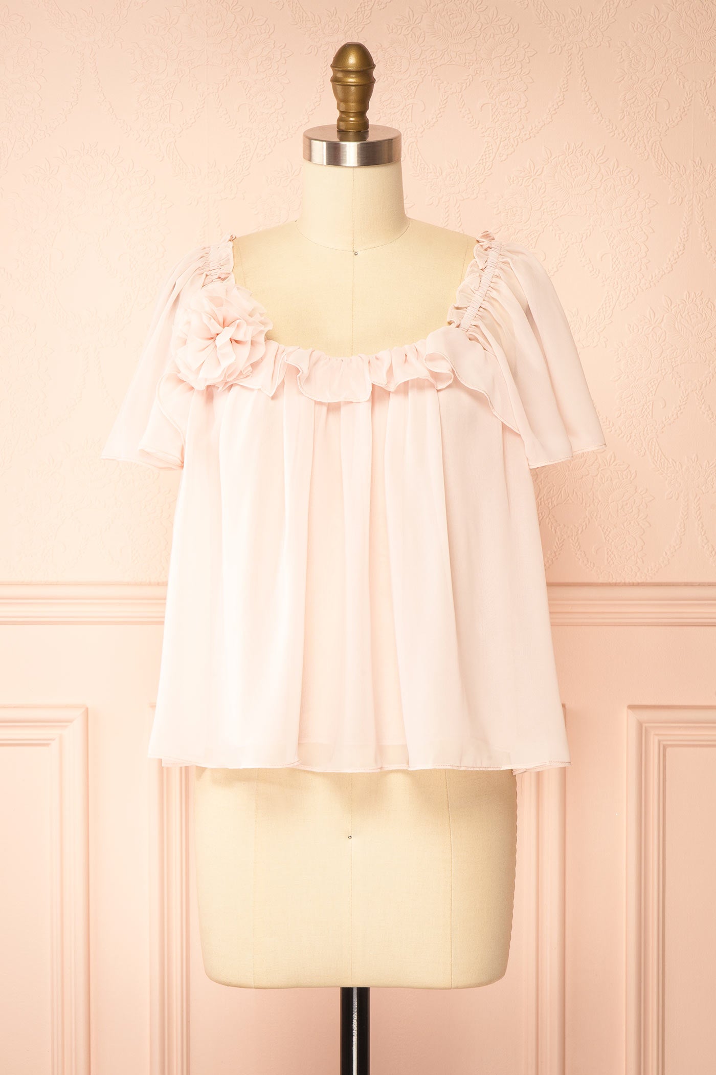 Izora Light Pink Cropped Top with Flower Brooch | Boutique 1861 front
