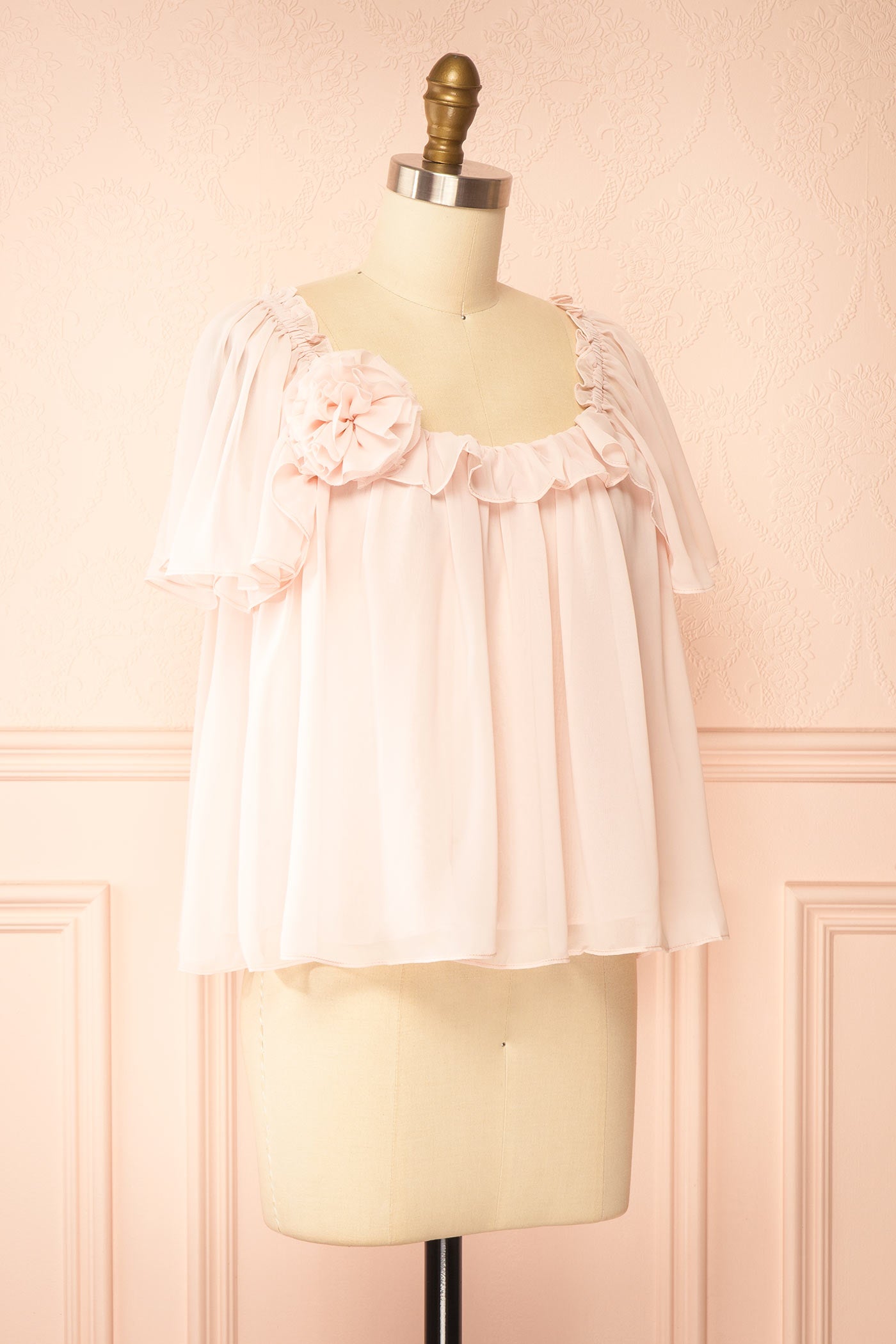 Izora Light Pink Cropped Top with Flower Brooch | Boutique 1861 side