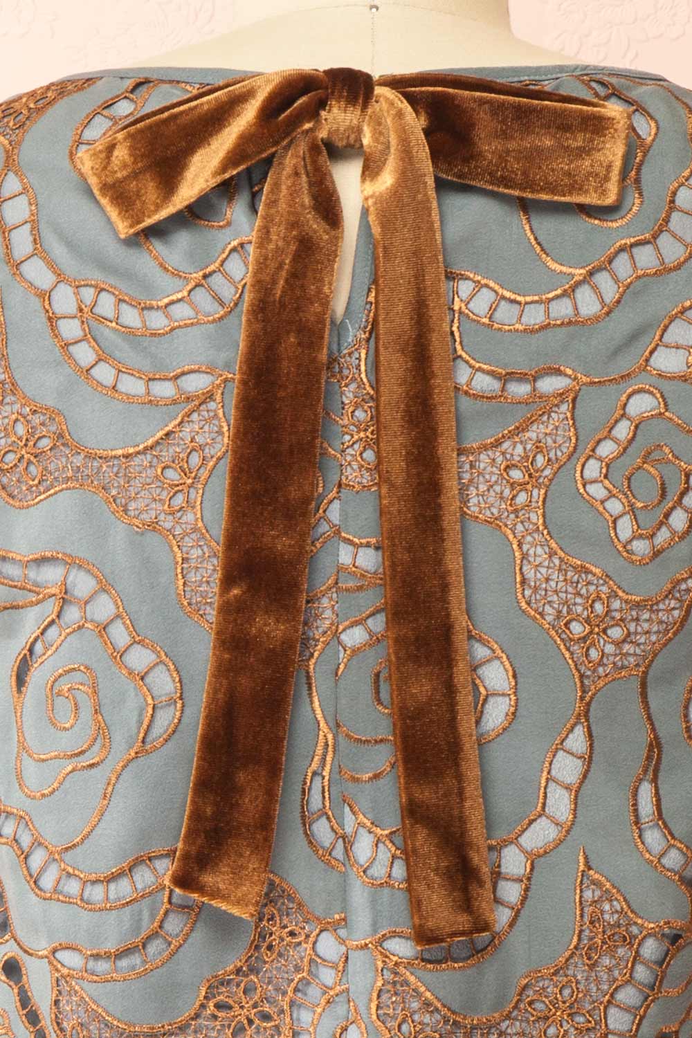 Jabirah | Blue Sleeveless Top with Copper-Toned Pattern