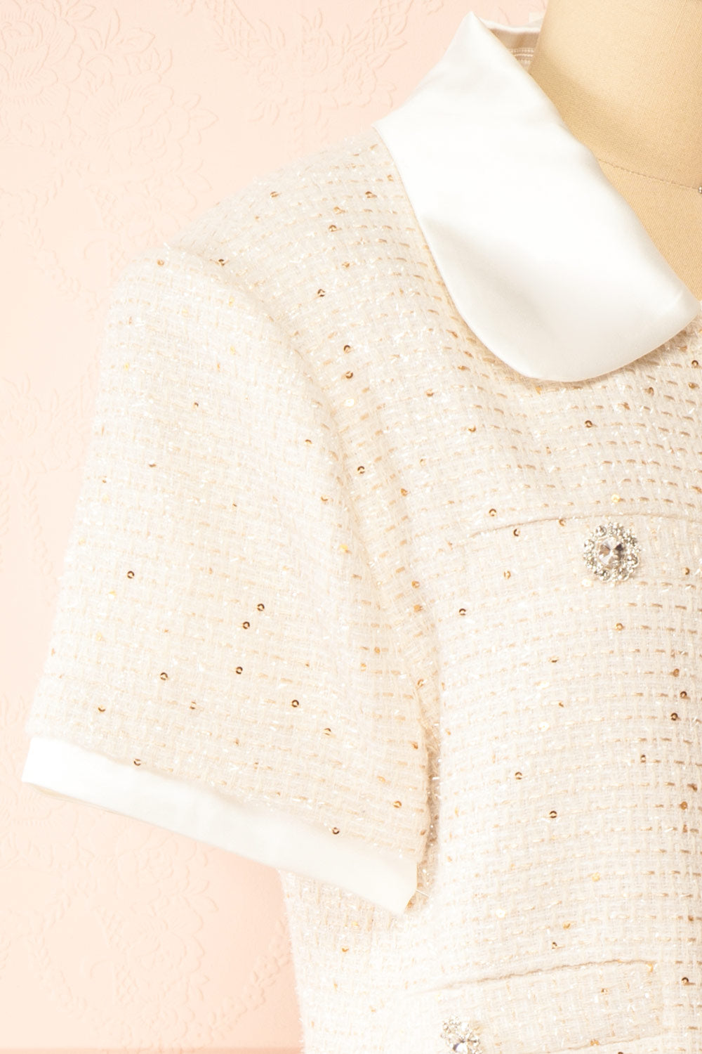 Jackilee Cropped Beige Tweed Top w/ Sequins | Boutique 1861 side