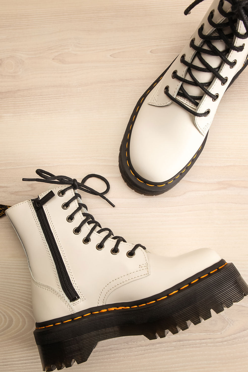 Jadon White Polished Platform Boots | La petite garçonne flat view