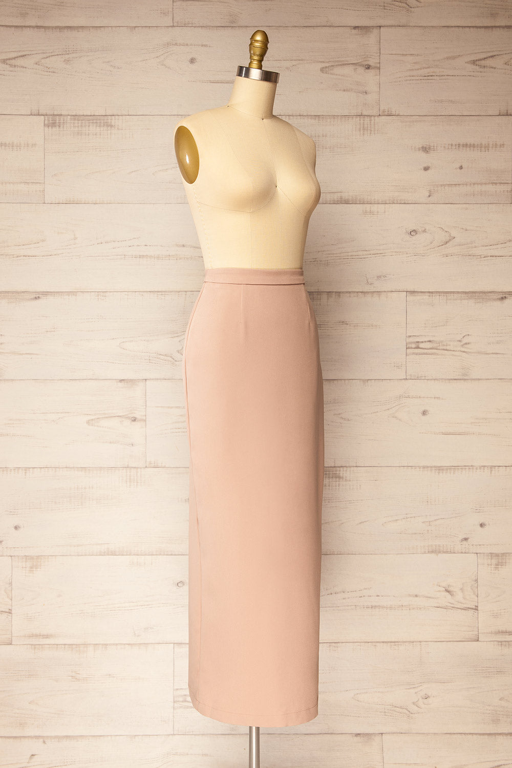 Jagat High-Waisted Fitted Taupe Skirt | La petite garçonne side view