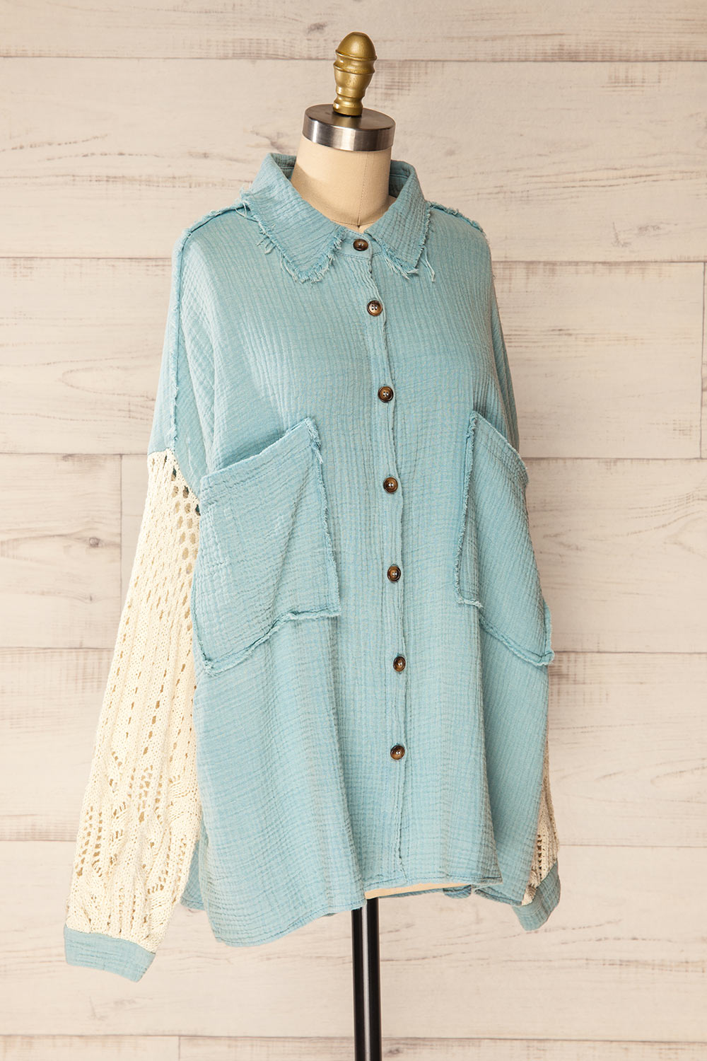 Jaipur Blue Oversized Shirt w/ Knit Sleeves | La petite garçonne side view