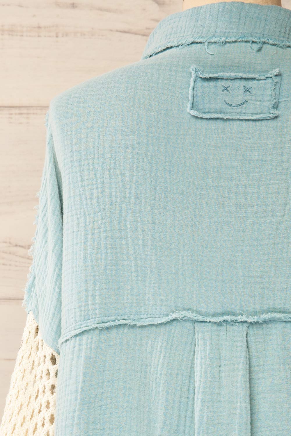 Jaipur Blue Oversized Shirt w/ Knit Sleeves | La petite garçonne back close-up