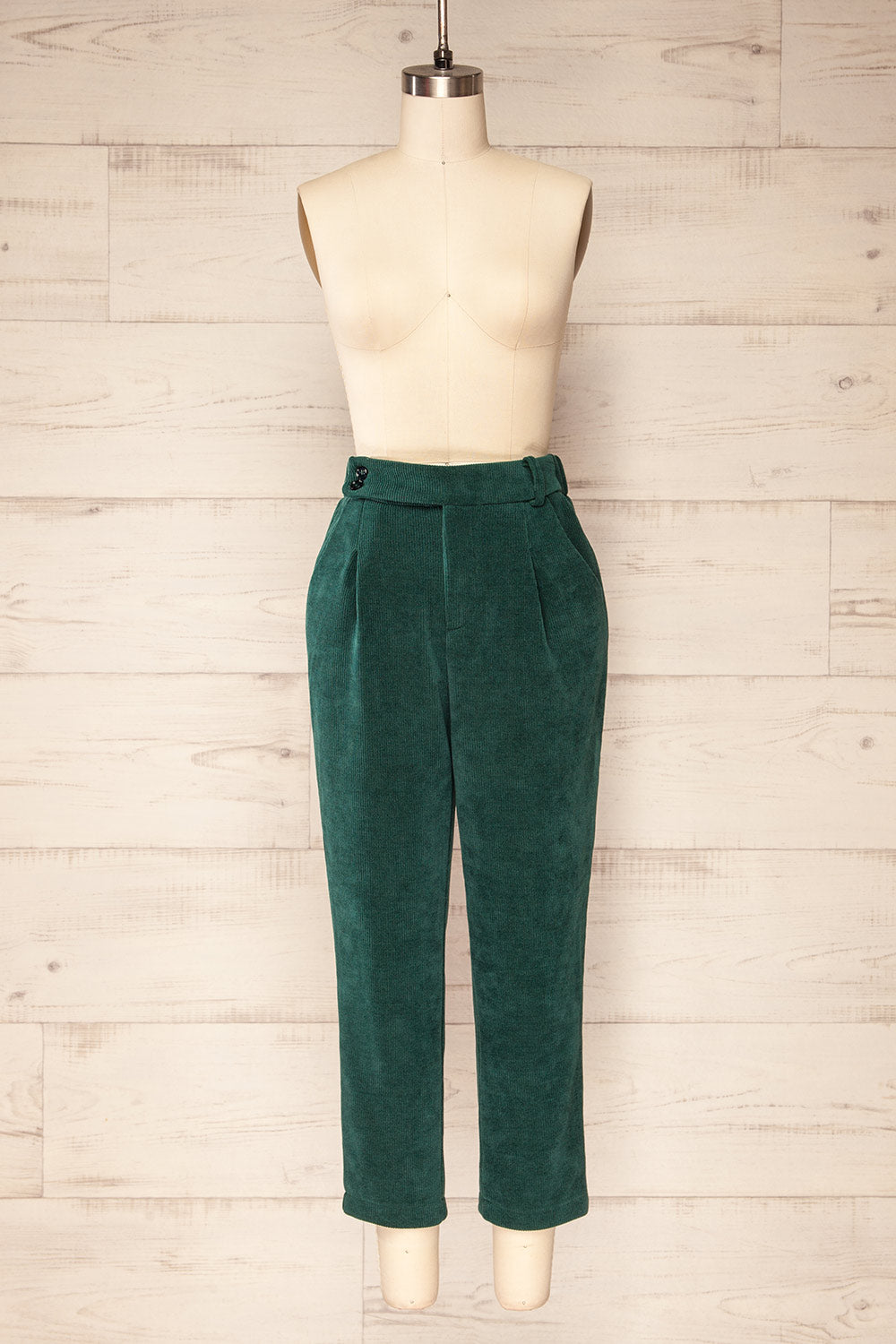 Jakarta Green Corduroy High-Waisted Pants | La petite garçonne front view