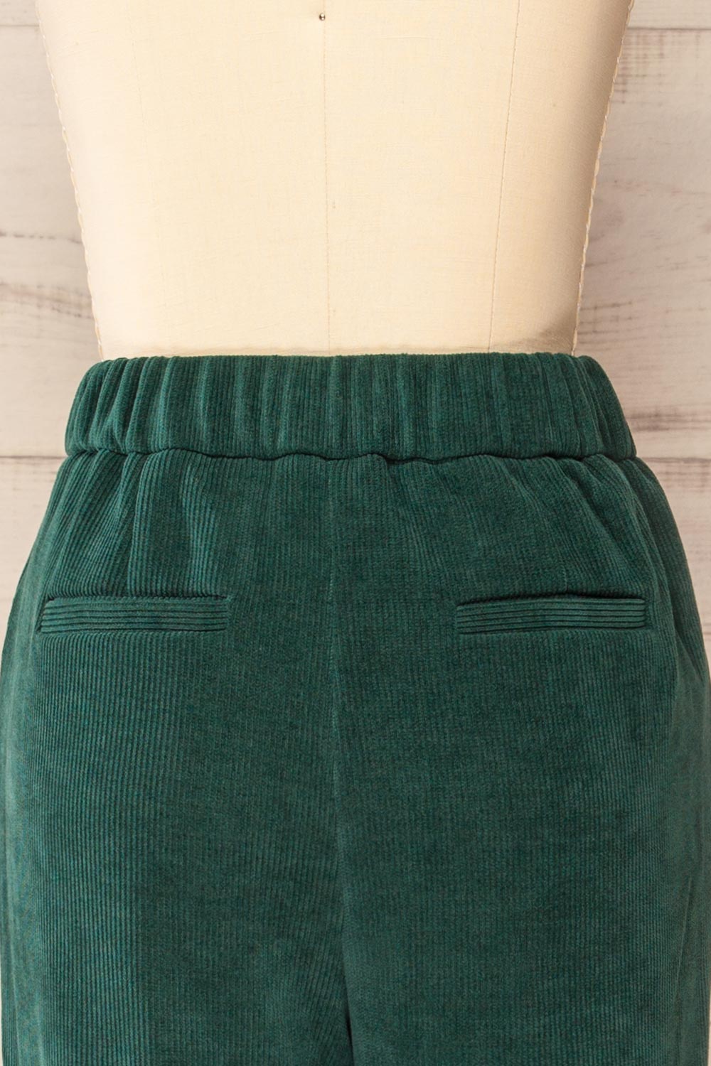 Jakarta Green Corduroy High-Waisted Pants | La petite garçonne back close-up
