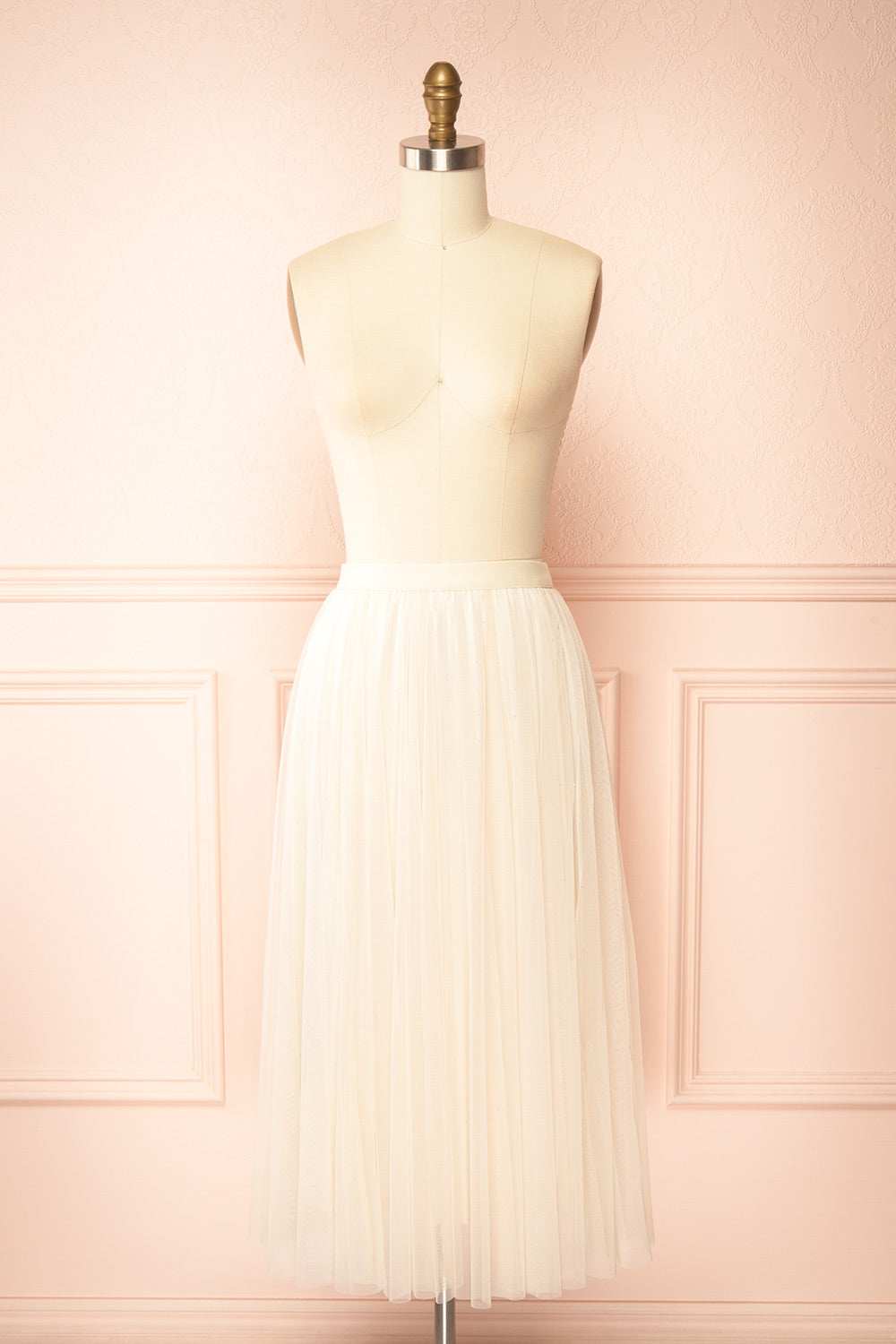 Jamina Long Pleated Tulle Ivory Skirt with Rhinestones Boutique 1861