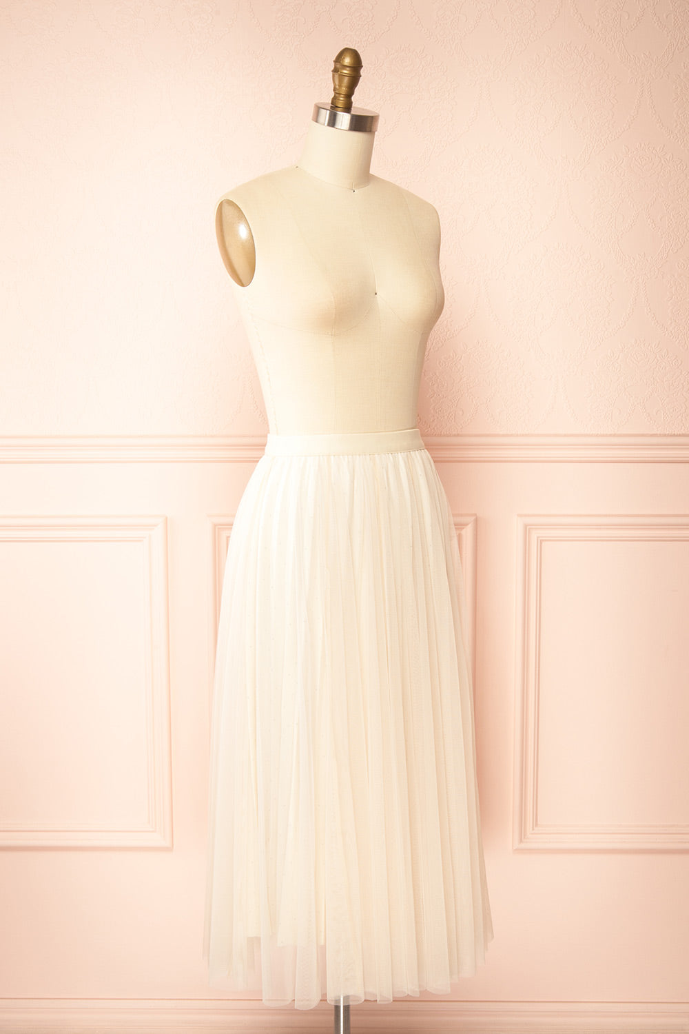 Jamina Long Pleated Tulle Ivory Skirt with Rhinestones | Boutique 1861 side view