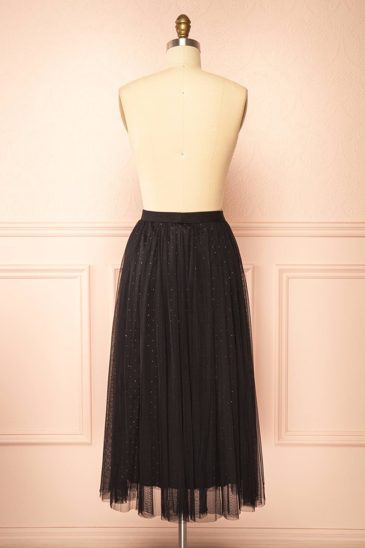 Back view of Jamina Black Long Pleated Tulle Skirt with Rhinestones at Boutique 1861