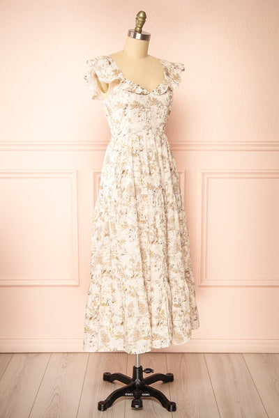 Janessa Floral Midi Dress w/ Ruffles | Boutique 1861  side view