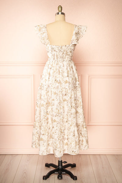 Janessa Floral Midi Dress w/ Ruffles | Boutique 1861  back view