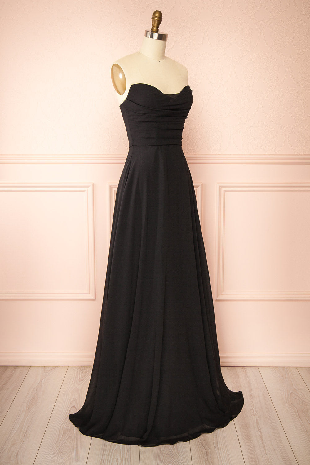 Janie Black Chiffon Maxi Dress w/ Neck Scarf | Boutique 1861 side view