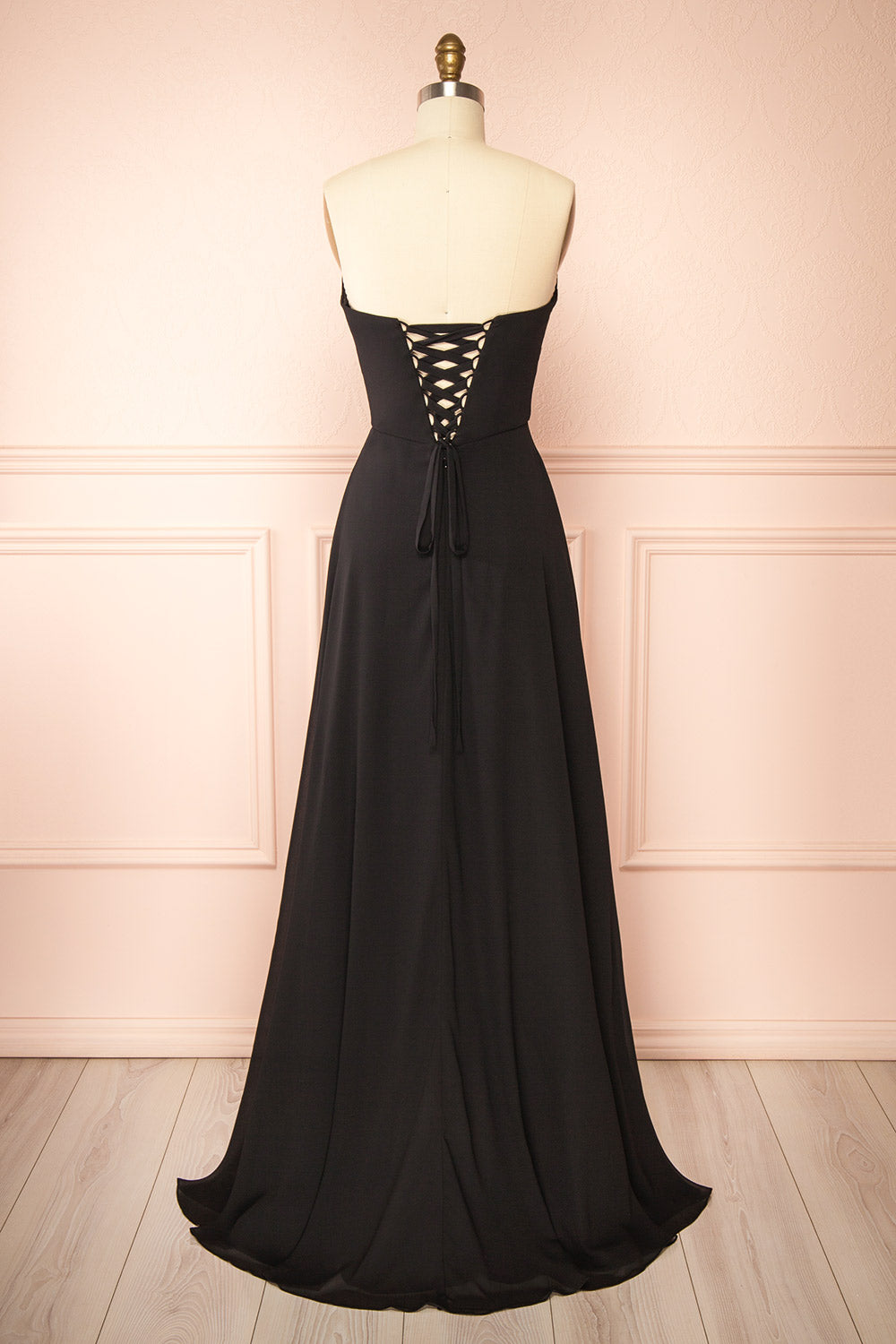 Janie Black Chiffon Maxi Dress w/ Neck Scarf | Boutique 1861 back view