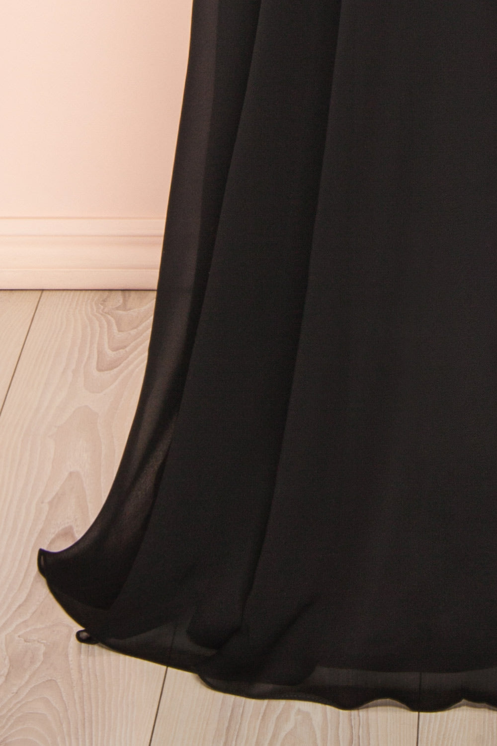 Janie Black Chiffon Maxi Dress w/ Neck Scarf | Boutique 1861 bottom