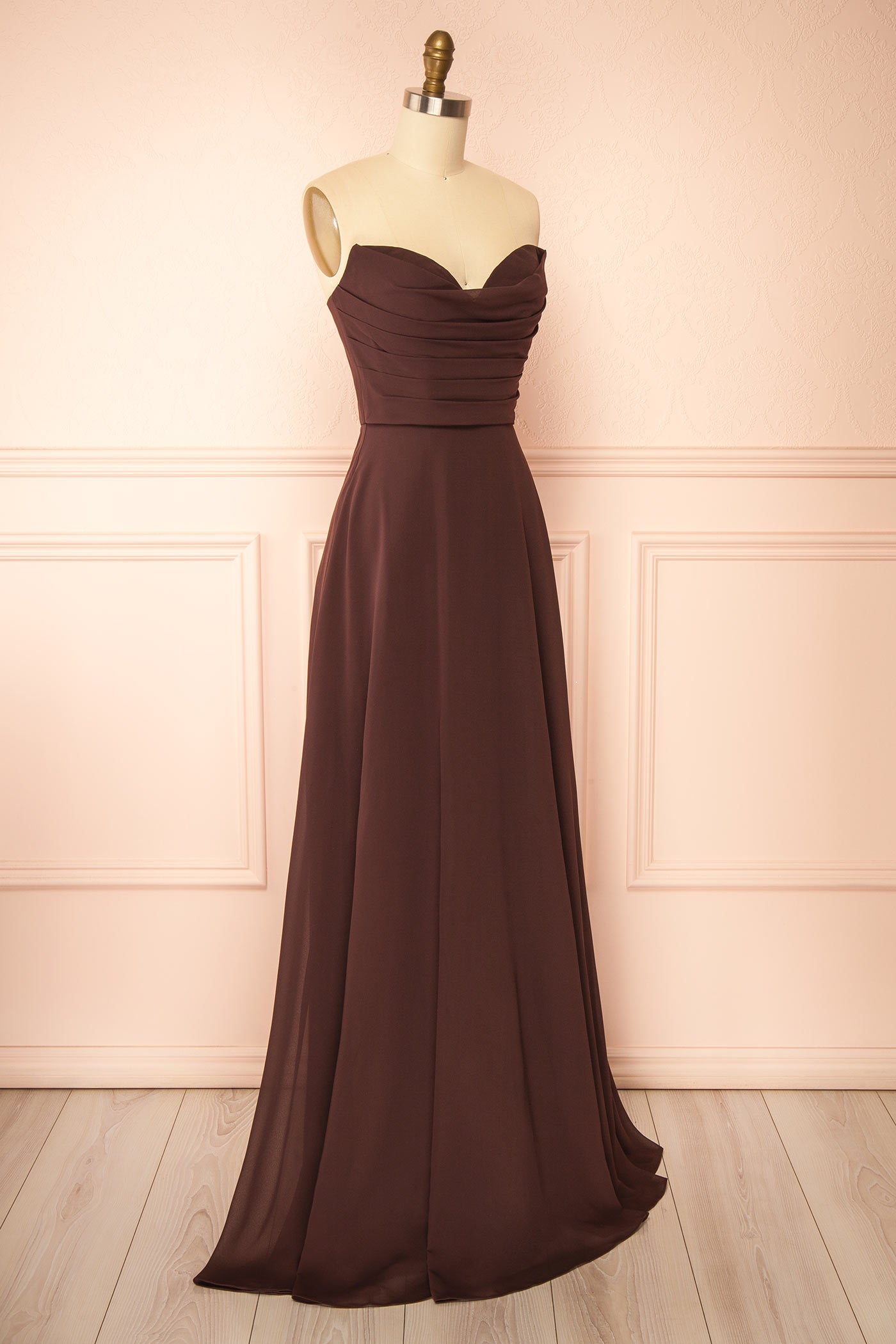 Janie Brown Chiffon Maxi Dress with Sweetheart Neckline and Scarf | Boutique 1861 side