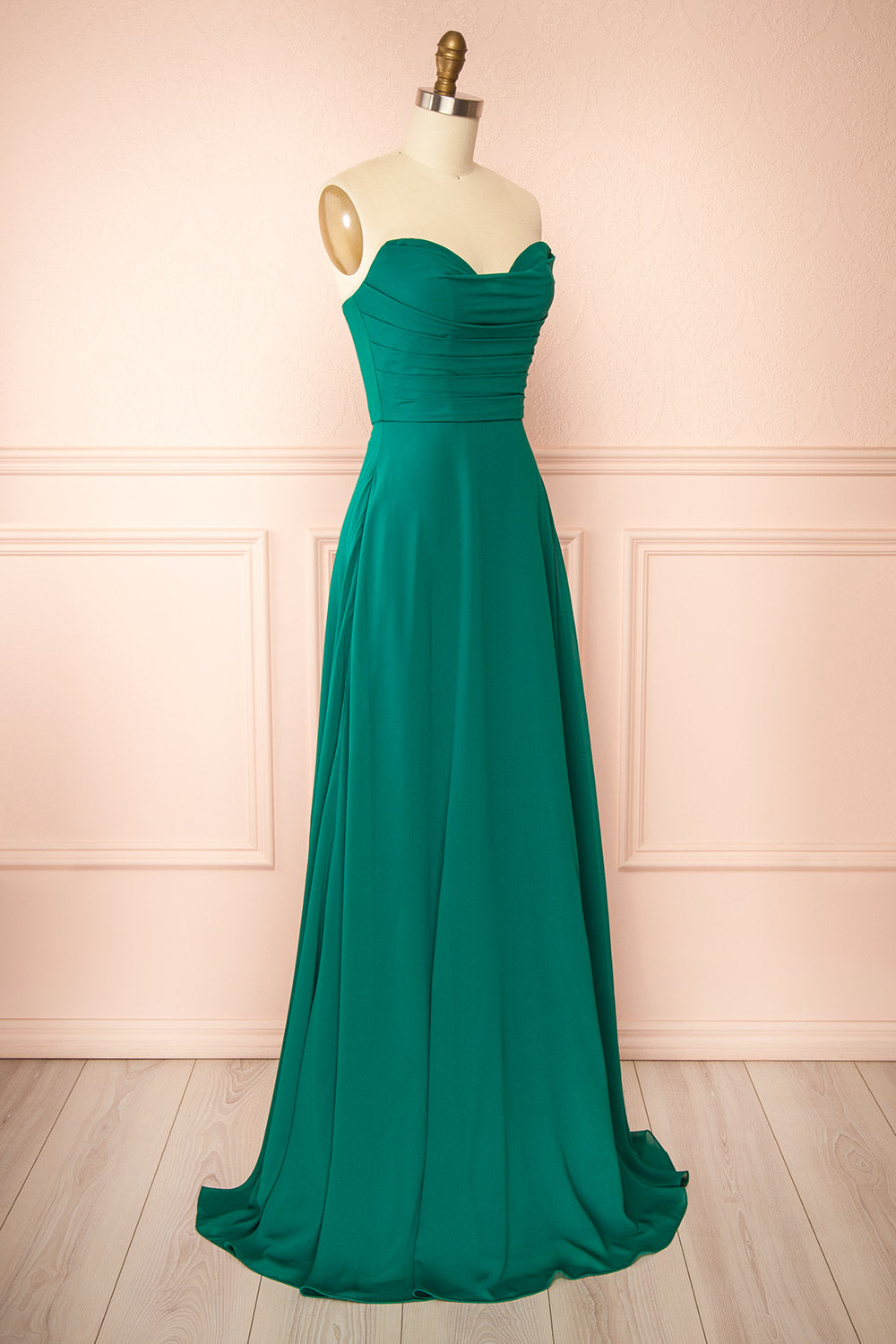 Janie Green Chiffon Maxi Dress w/ Neck Scarf | Boutique 1861 side view