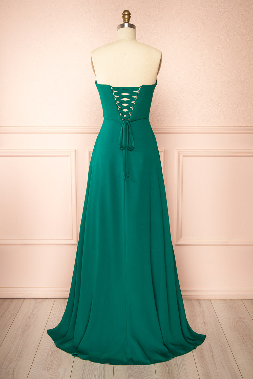 Janie Green Chiffon Maxi Dress w/ Neck Scarf | Boutique 1861 back view