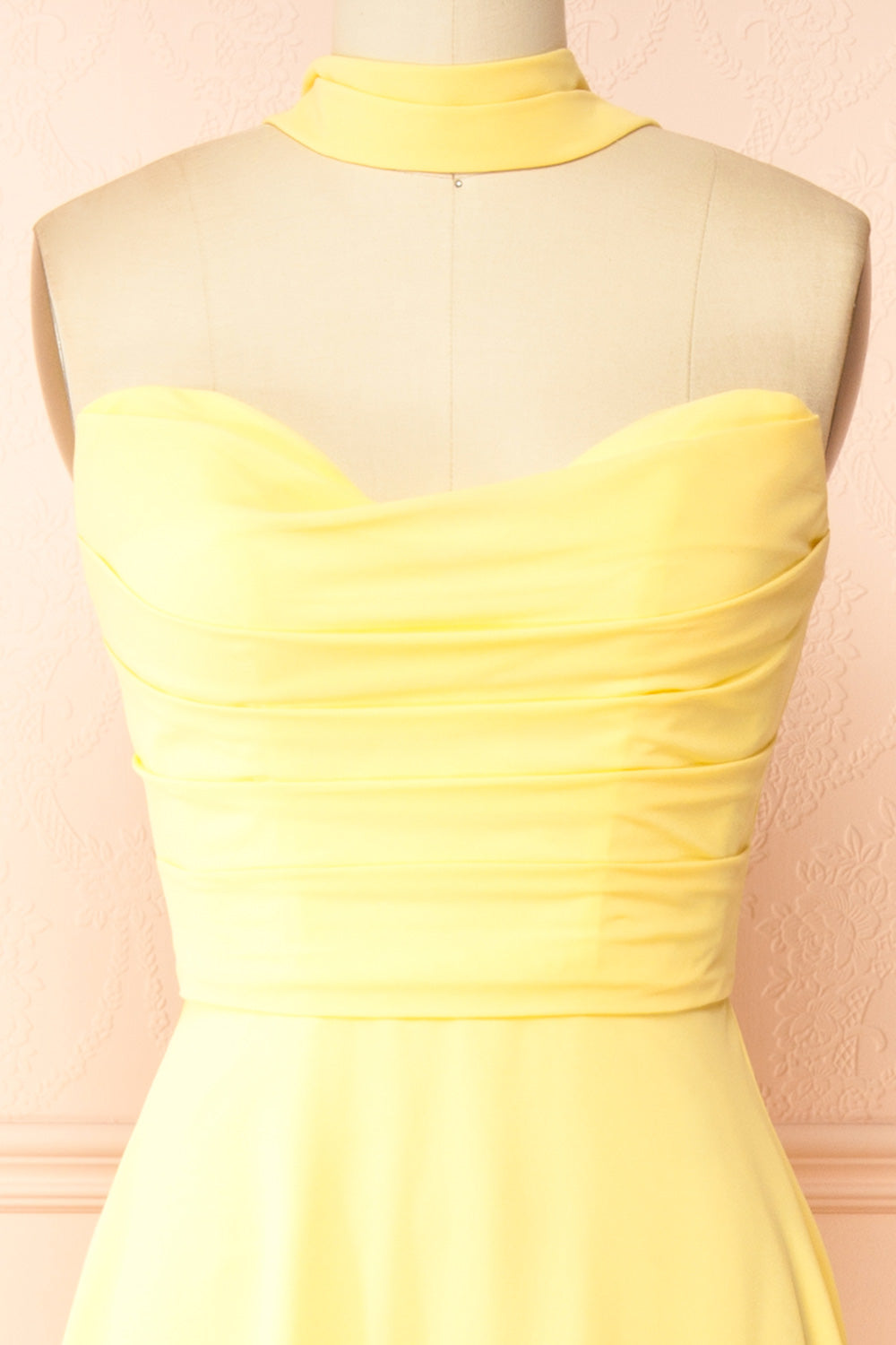 Janie Light Yellow Chiffon Maxi Dress w/ Neck Scarf | Boutique 1861 scarf