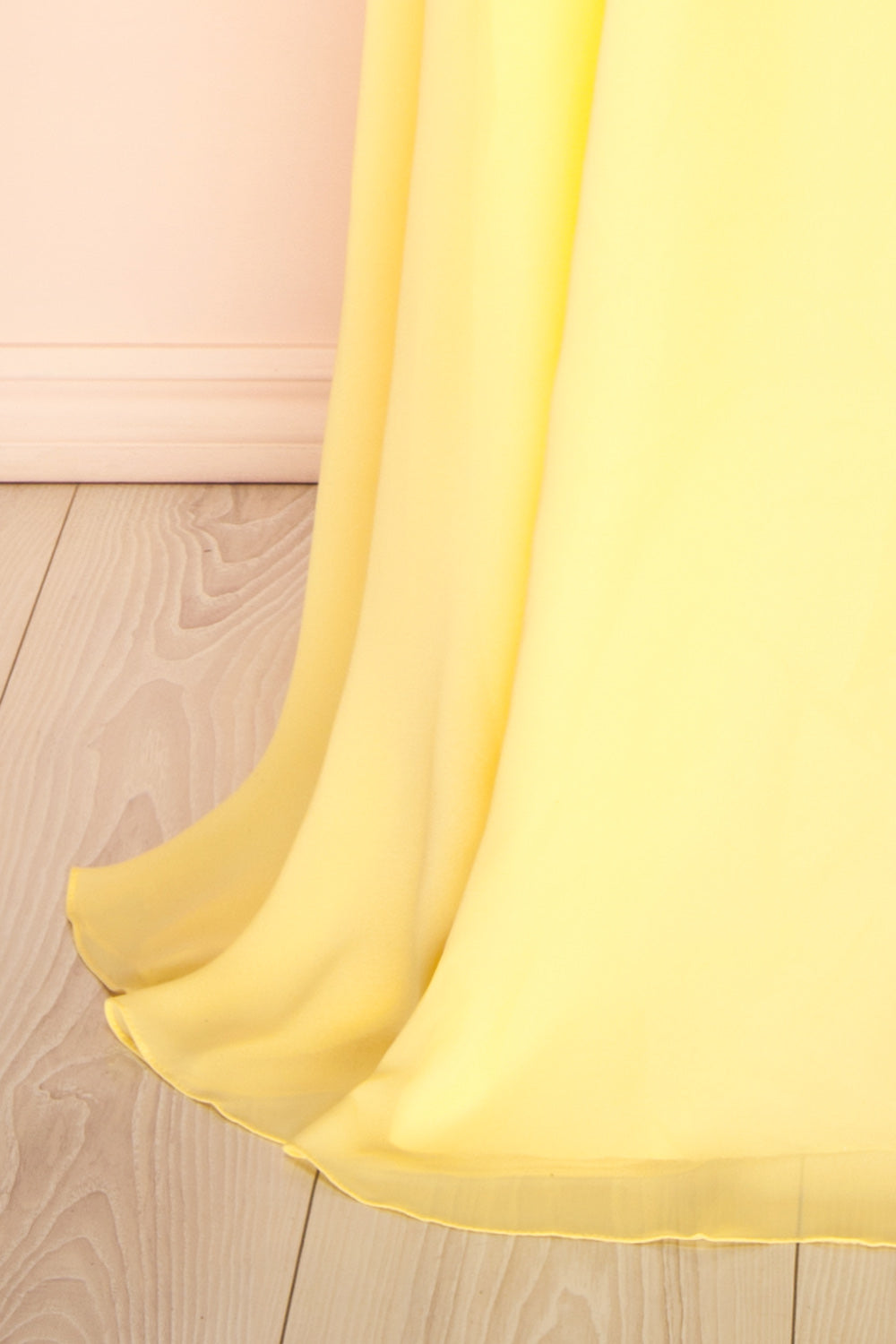 Janie Light Yellow Chiffon Maxi Dress w/ Neck Scarf | Boutique 1861 bottom