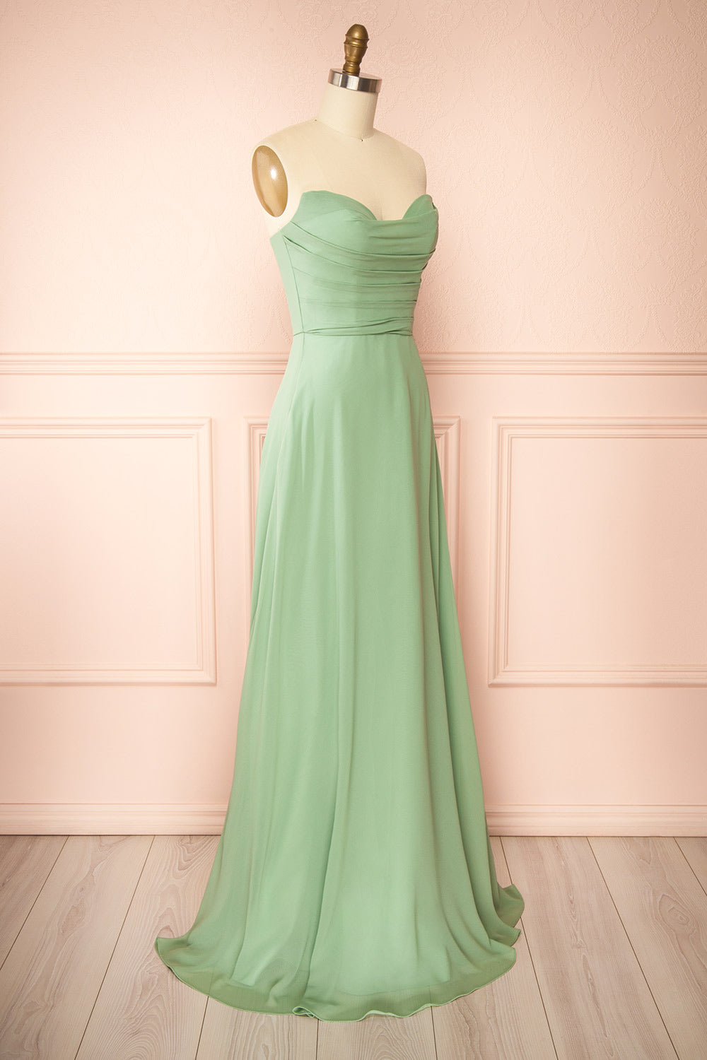Janie Mint Chiffon Maxi Dress w/ Neck Scarf | Boutique 1861 side view
