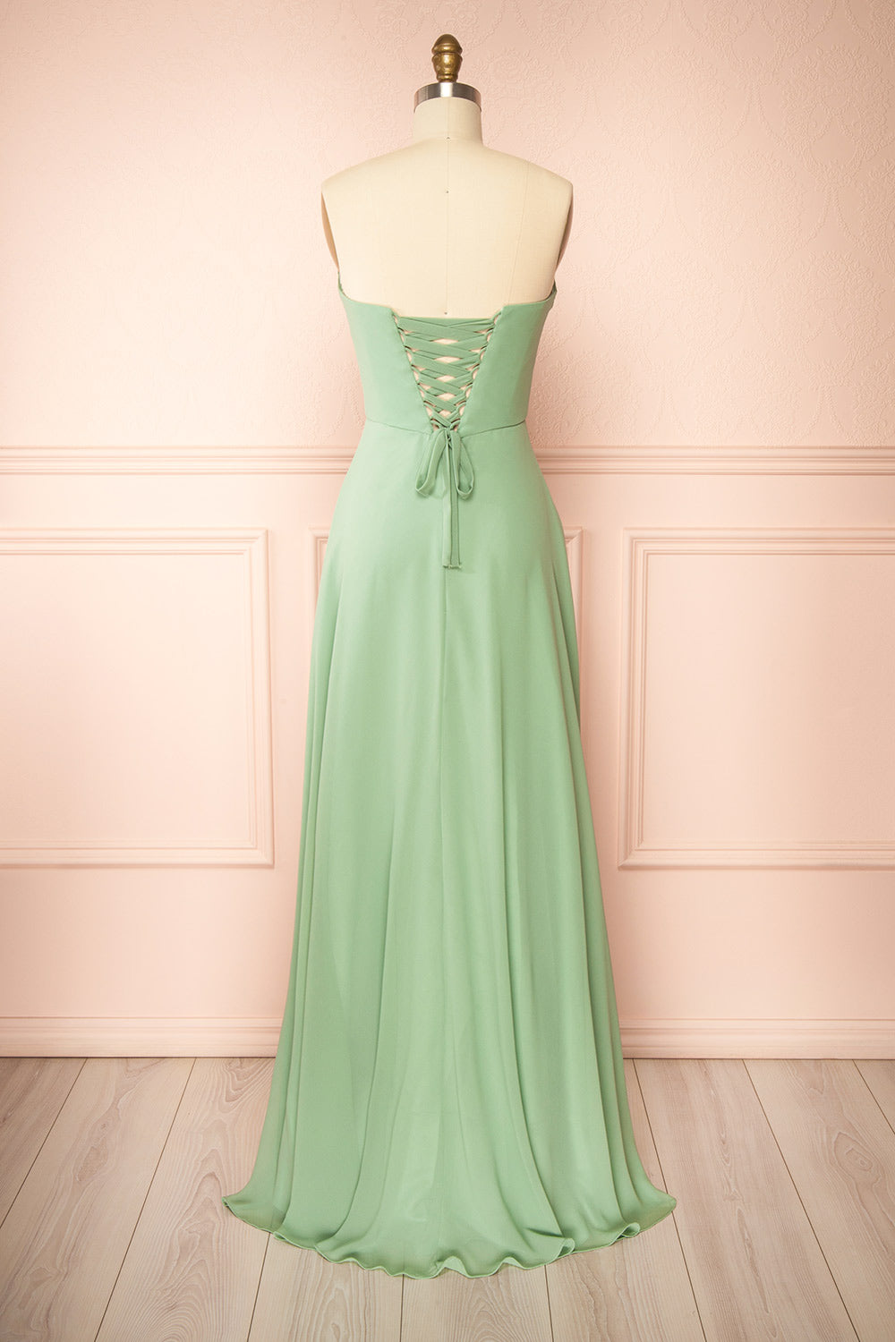 Janie Mint Chiffon Maxi Dress w/ Neck Scarf | Boutique 1861 back view
