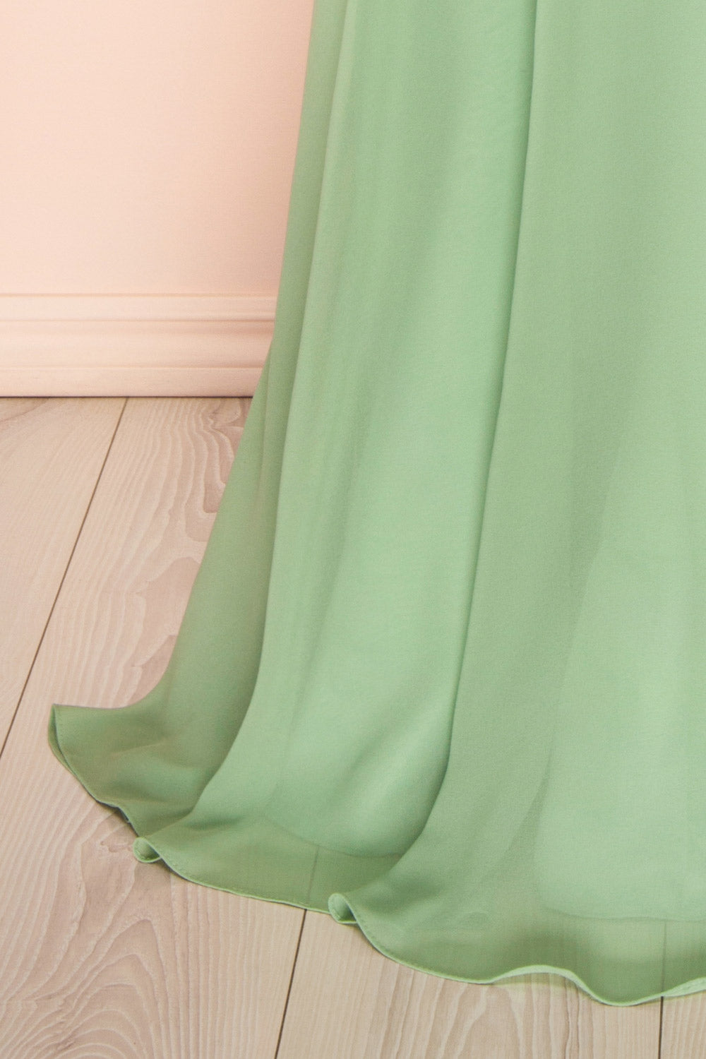 Janie Mint Chiffon Maxi Dress w/ Neck Scarf | Boutique 1861 bottom