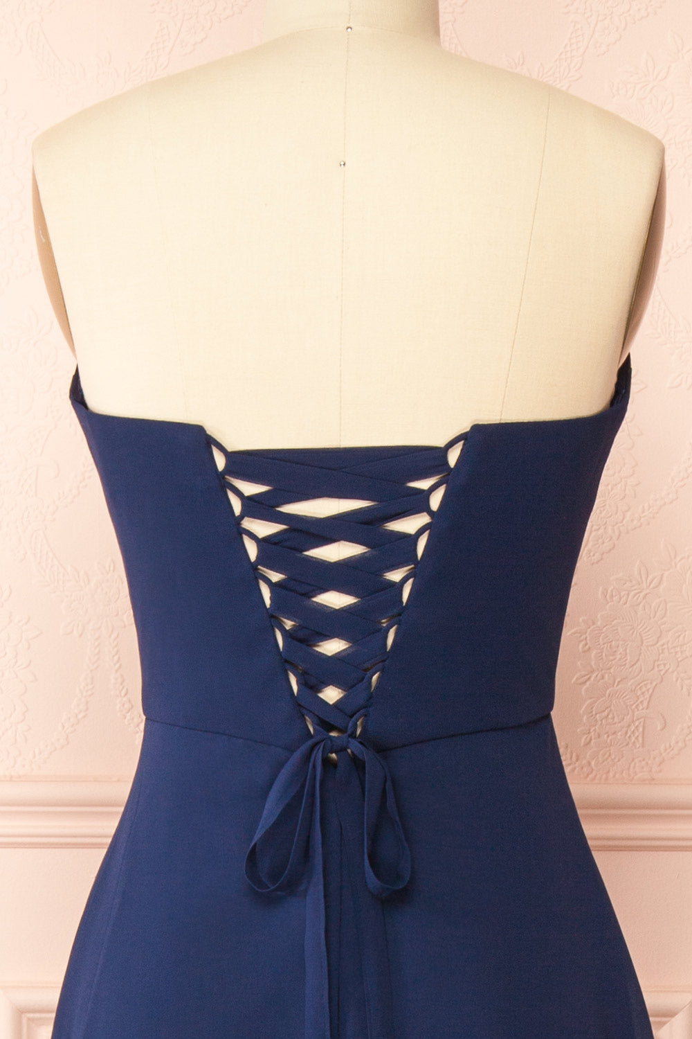 Janie Navy Chiffon Maxi Dress w/ Neck Scarf | Boutique 1861 back