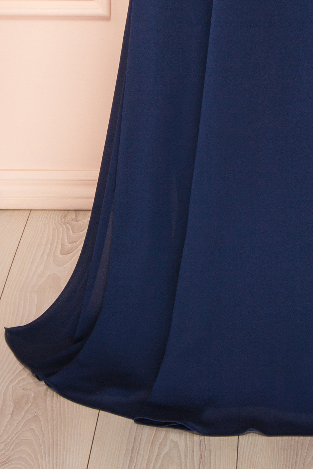 Janie Navy Chiffon Maxi Dress w/ Neck Scarf | Boutique 1861 bottom