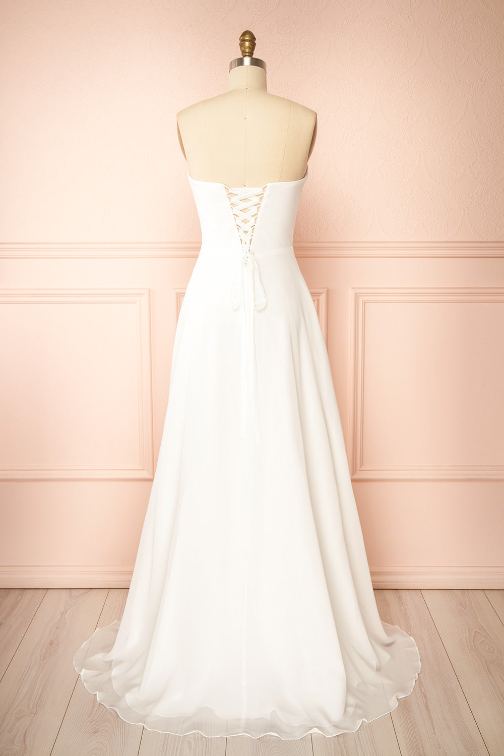 Jannah Chiffon White Maxi Bridal Dress with Neck Scarf | Boudoir 1861 back view
