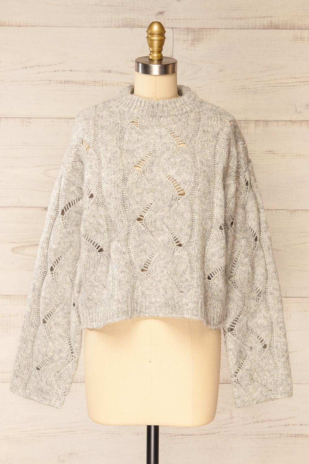 Jaxon Gris Knit Openwork Sweater | La petite garçonne front view