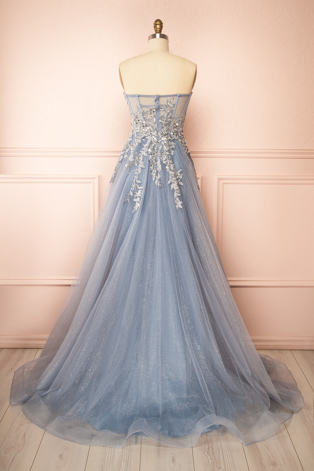 Jayden Maxi Blue Dress with Floral Beading | Boutique 1861 back view