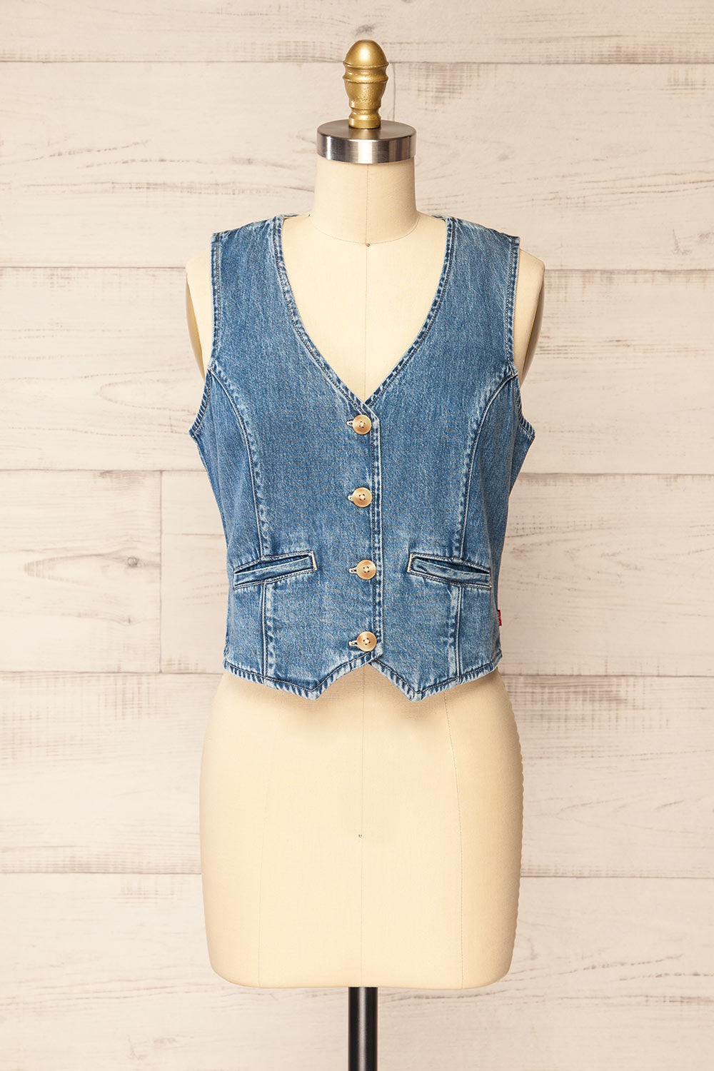 Jaylah Denim Vest w/ Pockets | La petite garçonne front view