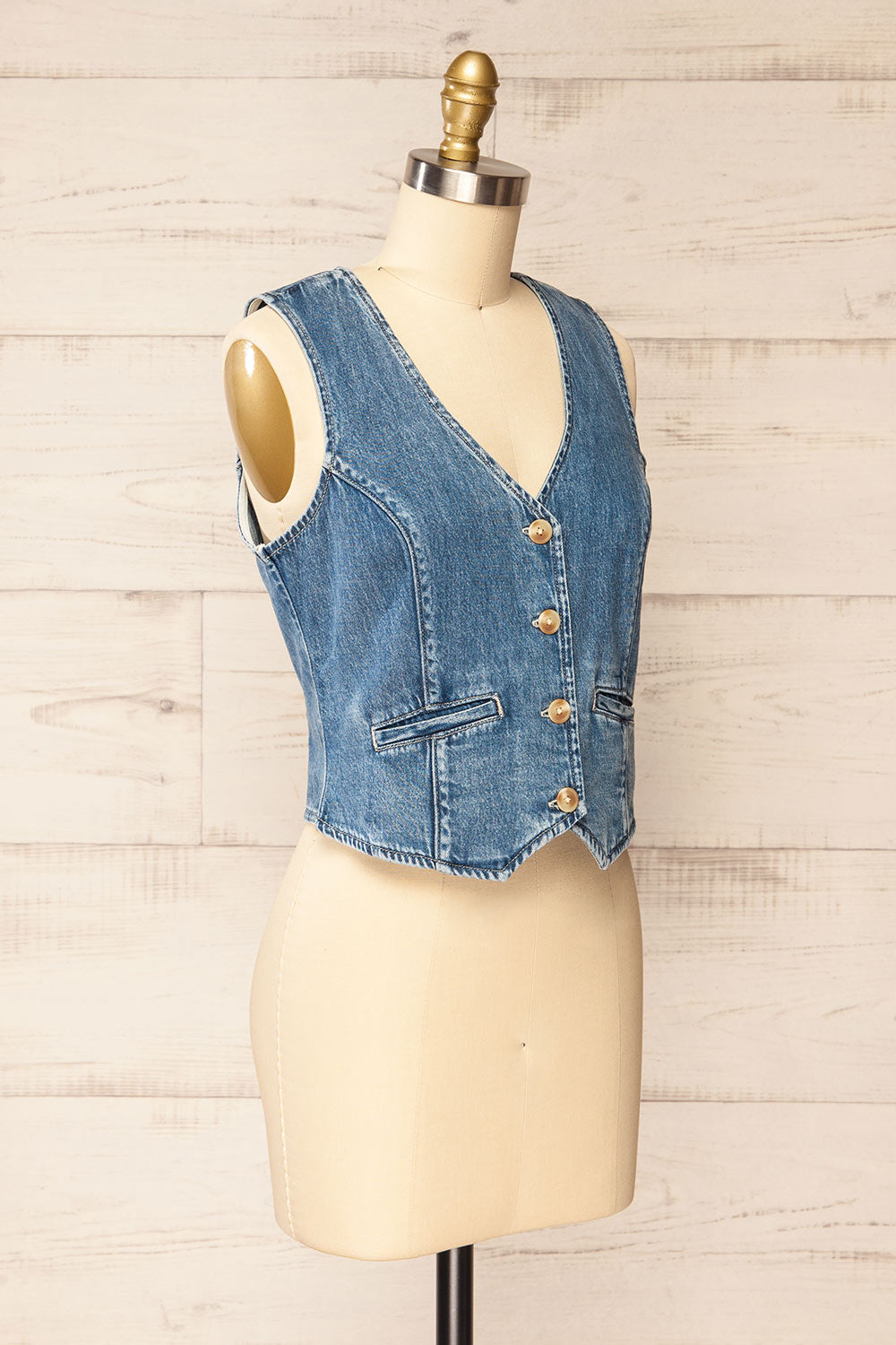 Jaylah Denim Vest w/ Pockets | La petite garçonne side view