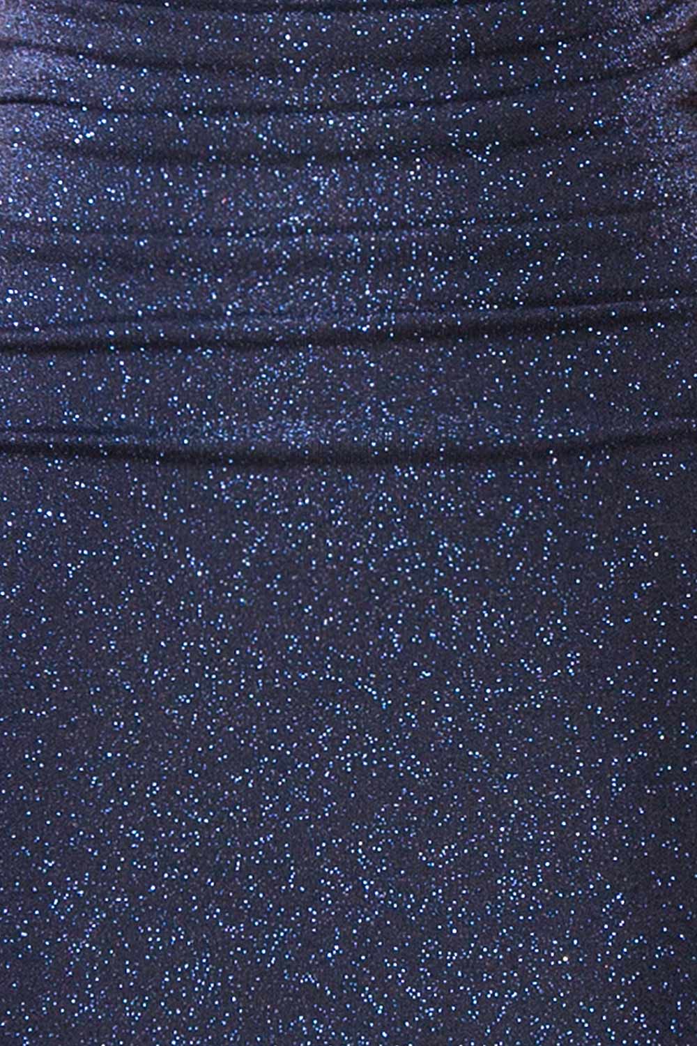 Jayna Navy Ruched Sparkling Mermaid Maxi Dress | Boutique 1861 fabric