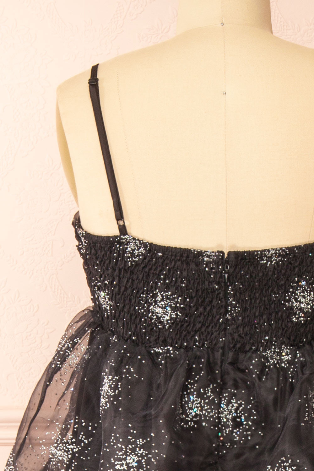 Jazila Long Black Embellished Chiffon Dress | Boutique 1861 back