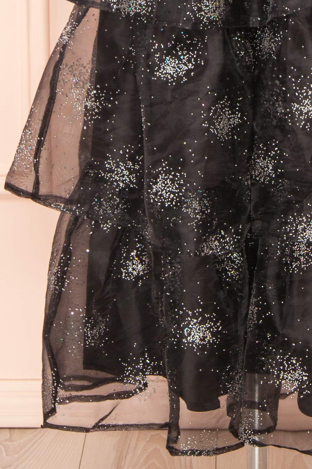 Jazila Long Black Embellished Chiffon Dress | Boutique 1861 bottom