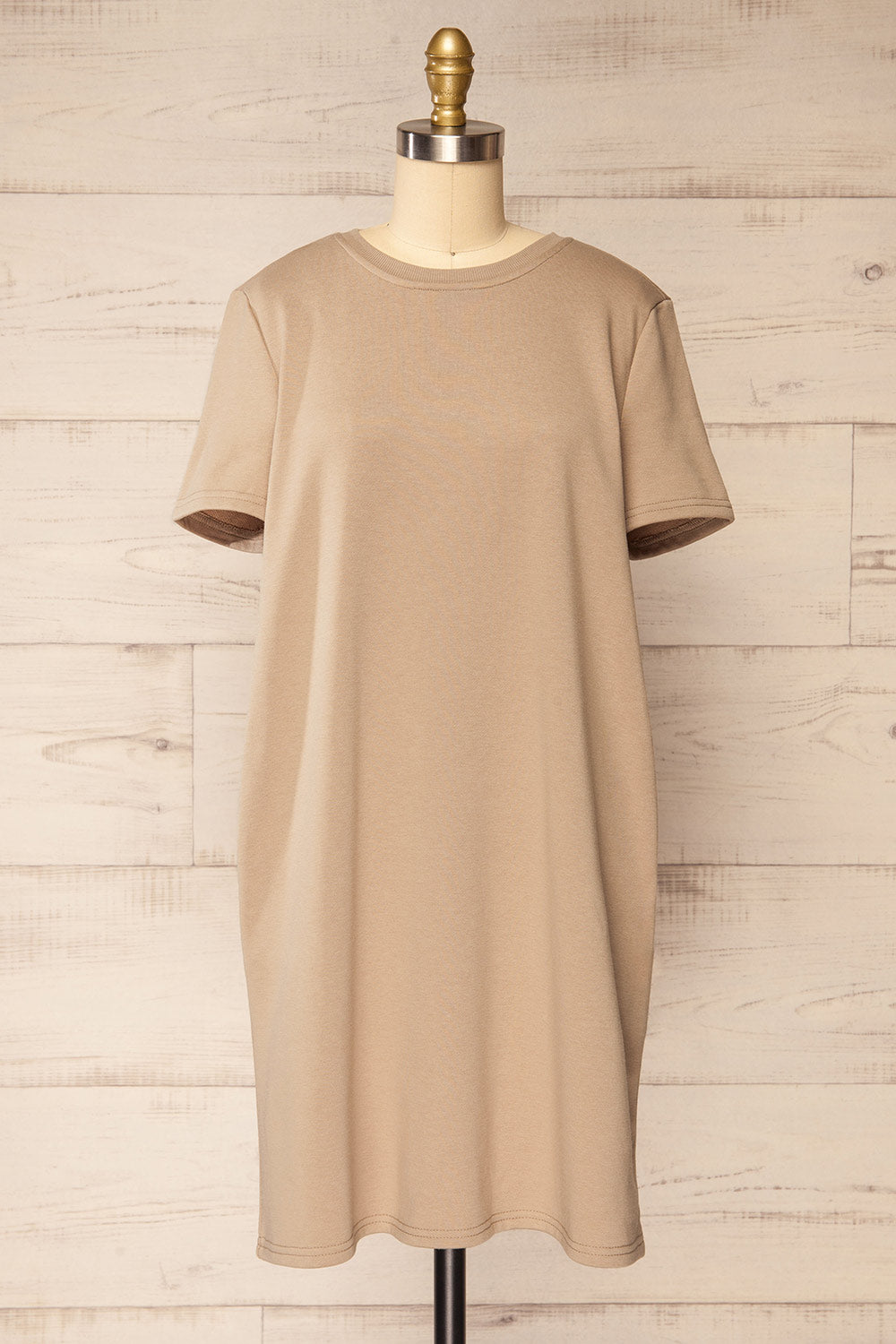 Jerzey Taupe T-Shirt Dress w/ Pockets | La petite garçonne front view