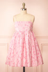 Jessamine Short Pink Babydoll Dress w/ Leaf Pattern | Boutique 1861 front view