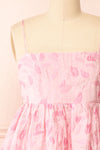 Jessamine Short Pink Babydoll Dress w/ Leaf Pattern | Boutique 1861 front close-up