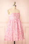 Jessamine Short Pink Babydoll Dress w/ Leaf Pattern | Boutique 1861 side view