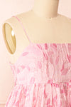Jessamine Short Pink Babydoll Dress w/ Leaf Pattern | Boutique 1861 side close-up