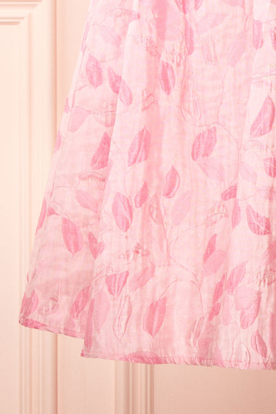 Jessamine Short Pink Babydoll Dress w/ Leaf Pattern | Boutique 1861 bottom