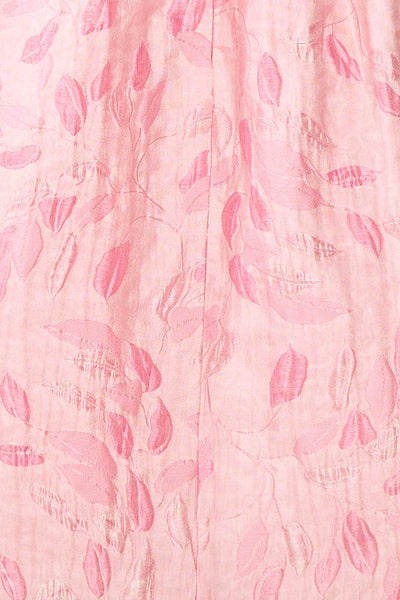Jessamine Short Pink Babydoll Dress w/ Leaf Pattern | Boutique 1861 fabric