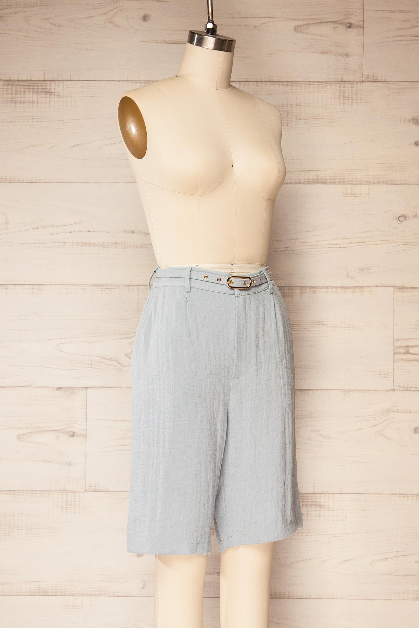 Sideview of Jharia High-Waisted Blue Shorts with Belt at la petite garçonne