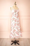 Jihoon Tie Strap White Floral Midi Dress w/ Ruffles side view