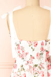 Jihoon Tie Strap White Floral Midi Dress w/ Ruffles back